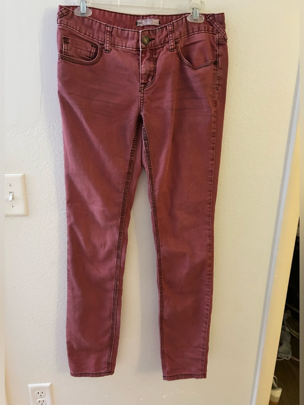 Free People Slim Jeans in Deep Burgundy
